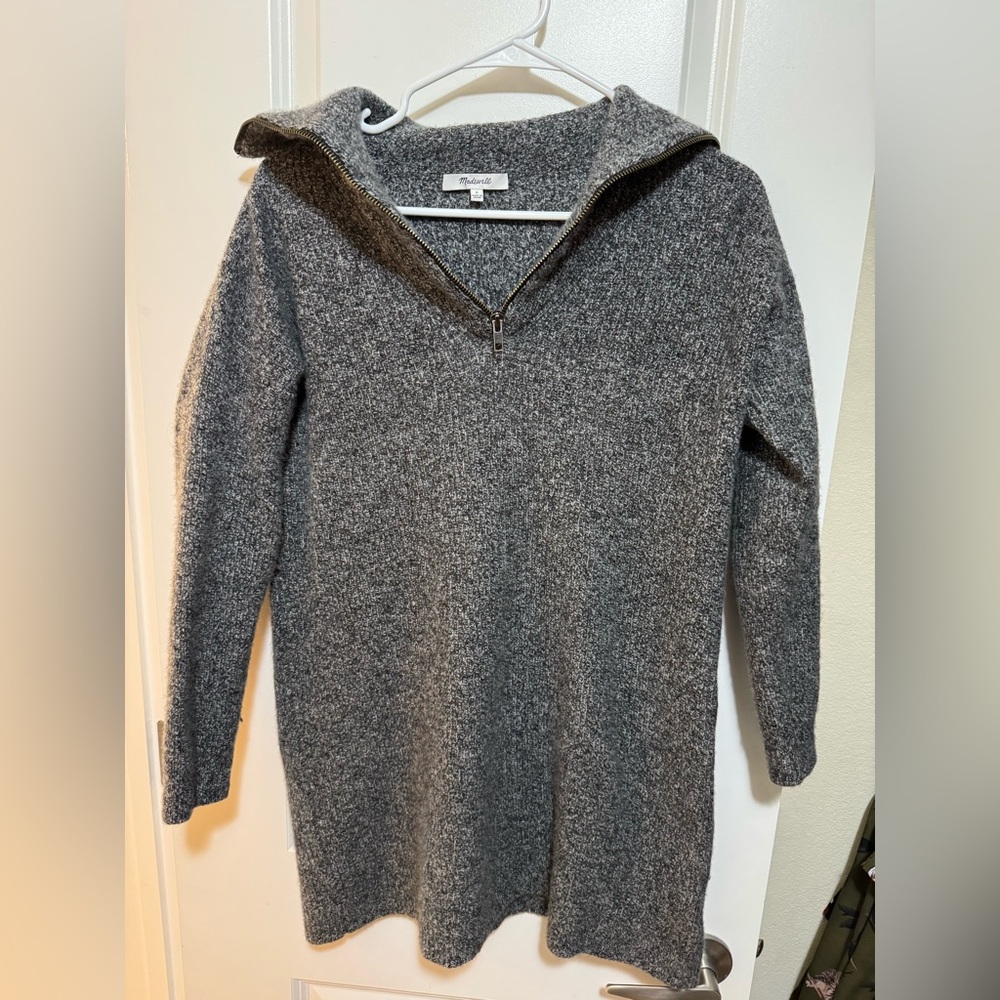 Madewell 1/2 Zip Sweater Dress Heather Gray Wool Blend Women’s